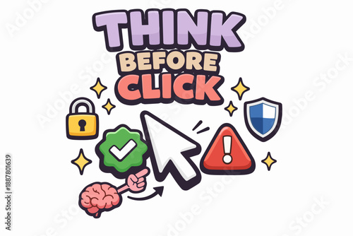 Cybersecurity awareness illustration guiding users to think before clicking online
