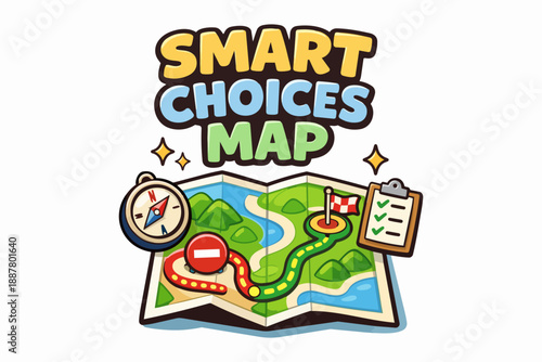 Smart choices map navigating successful path, planning decisions and avoiding obstacles