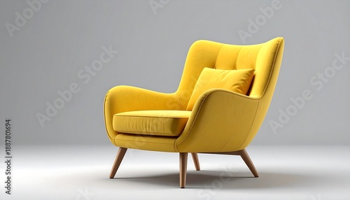 Wallpaper Mural A vibrant yellow armchair with a matching cushion, set against a neutral gray background Torontodigital.ca