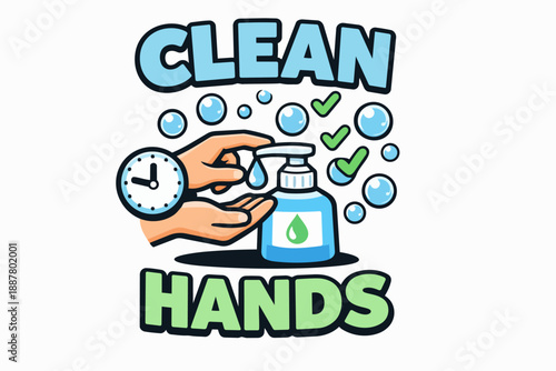 Clean hands concept illustrating proper hygiene with soap and hand washing time