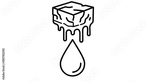 Melting Ice Cube with Water Drop.