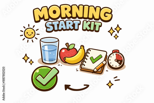 Morning start kit promoting daily healthy habits and productive routines for wellness