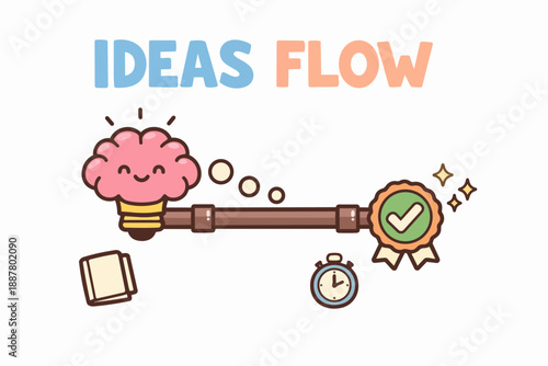 Brain generating ideas flowing through a pipeline, leading to success and innovation