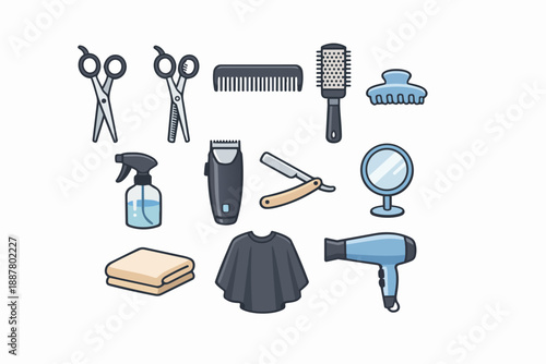 Barber and hairdresser tools set for salon, beauty, and grooming services