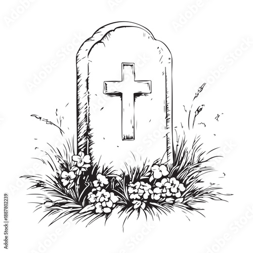 Gravestone silhouette vector set, black tombstone icons with grass, cemetery elements for Halloween, memorial design, spooky clipart, religious symbols, RIP graphics