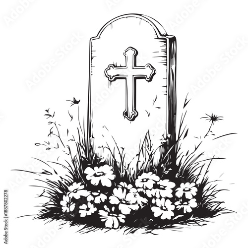 Gravestone silhouette vector set, black tombstone icons with grass, cemetery elements for Halloween, memorial design, spooky clipart, religious symbols, RIP graphics