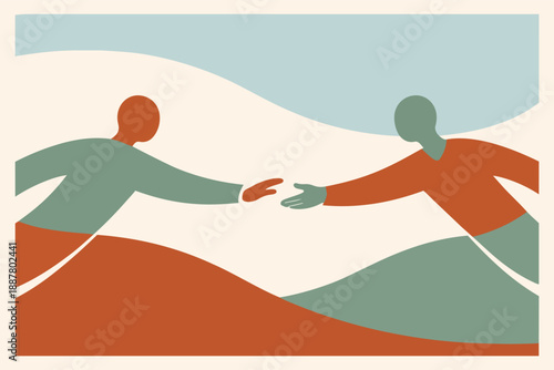 Two people reaching out hands, connecting and offering help, support, and assistance