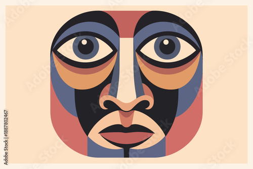 Abstract geometric face artwork with tribal mask feeling and cubist inspiration