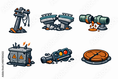 Damaged infrastructure ruins illustrating post-apocalyptic urban decay and destruction