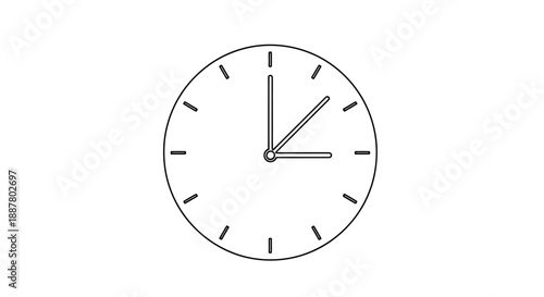 Vector illustration of a round office wall clock isolated on a white background, featuring a circular dial with hour and minute hands as a business concept symbol for time and deadlines