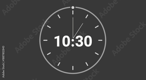 A vector design of a round office wall clock with a black dial and speed numbers illustrating the business concept of time running fast