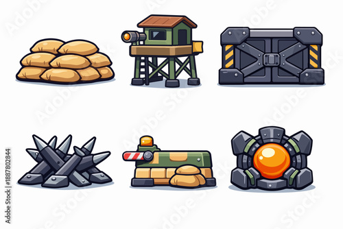 Military base defense assets set for strategy game or security concept