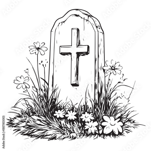 Gravestone silhouette vector set, black tombstone icons with grass, cemetery elements for Halloween, memorial design, spooky clipart, religious symbols, RIP graphics