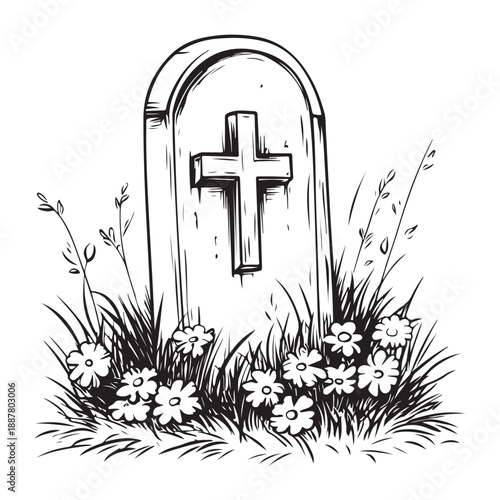 Gravestone silhouette vector set, black tombstone icons with grass, cemetery elements for Halloween, memorial design, spooky clipart, religious symbols, RIP graphics