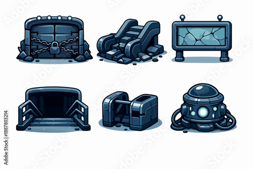Post-apocalyptic subway game assets showcasing abandoned futuristic infrastructure elements