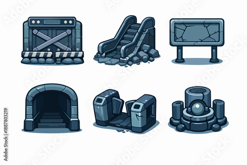 Game elements for a devastated underground metro system in a post-cataclysmic world