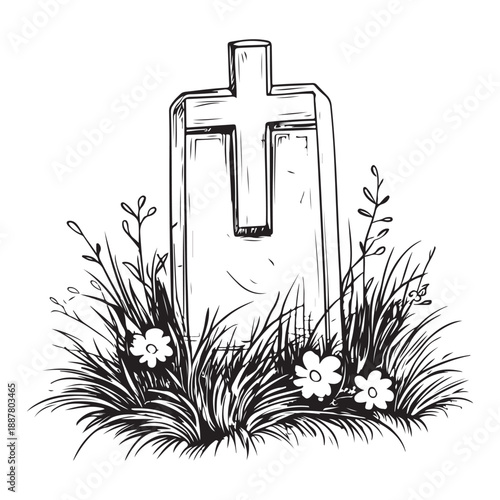 Gravestone silhouette vector set, black tombstone icons with grass, cemetery elements for Halloween, memorial design, spooky clipart, religious symbols, RIP graphics