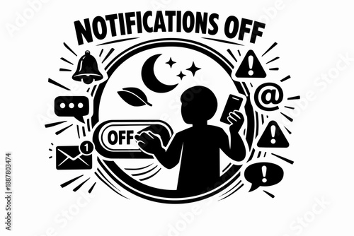 Notifications off concept showing human silhouette turning off digital distractions