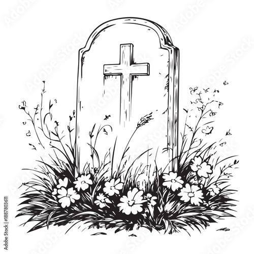 Gravestone silhouette vector set, black tombstone icons with grass, cemetery elements for Halloween, memorial design, spooky clipart, religious symbols, RIP graphics