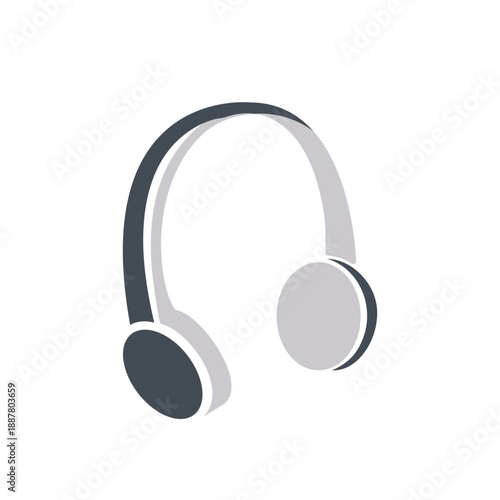 Minimalist headphones icon illustration in dark gray and light gray tones. Clean vector design ideal for music apps, audio streaming services, podcast platforms, and technology interfaces. Clip Art.