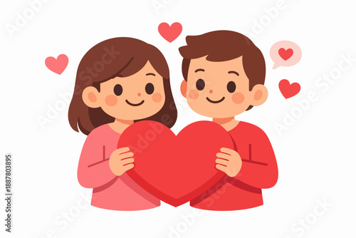 Couple holding big red heart sharing love and romance for valentine's day