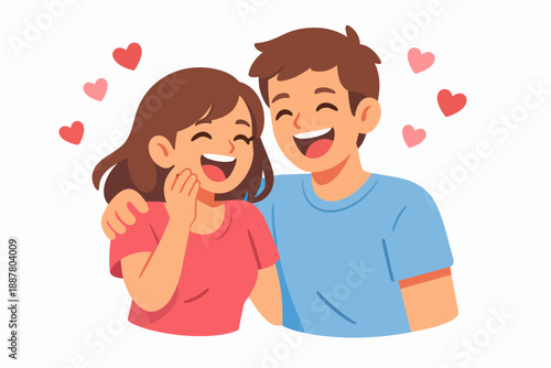 Happy young couple embracing and laughing, celebrating love and relationship