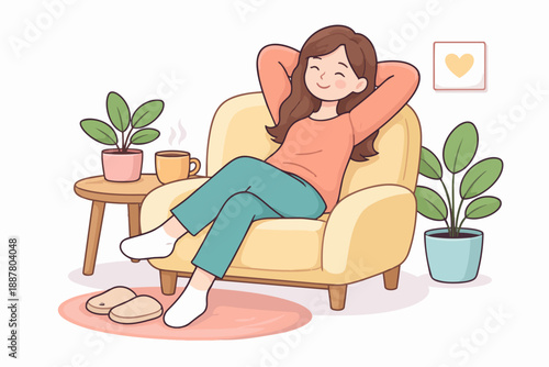 Woman relaxing on armchair, enjoying home comfort and peaceful leisure time