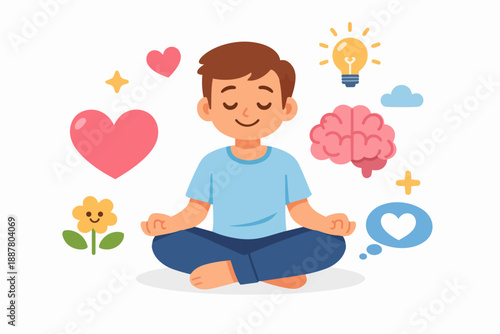 Boy meditating in lotus pose, finding inner balance and mental wellness