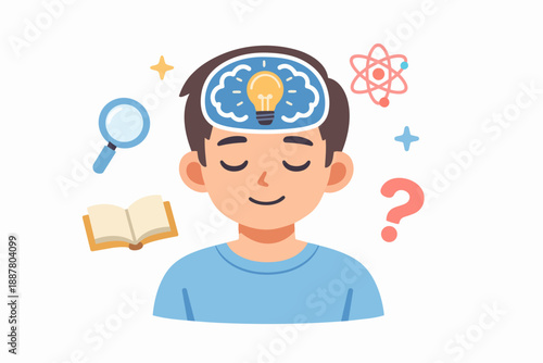 Boy having ideas, mind full of creative thoughts, learning and science exploration