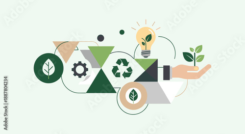 Sustainable Development and Green Energy Icons with Geometric Shapes