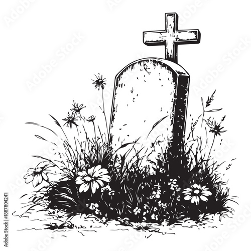 Gravestone silhouette vector set, black tombstone icons with grass, cemetery elements for Halloween, memorial design, spooky clipart, religious symbols, RIP graphics