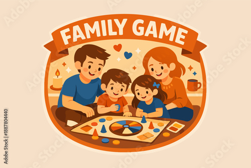Family playing board game, bonding during leisure time, spending quality moments together