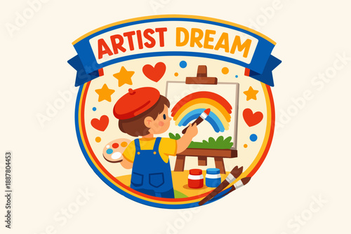 Young artist painting a rainbow, expressing imagination and creative talent