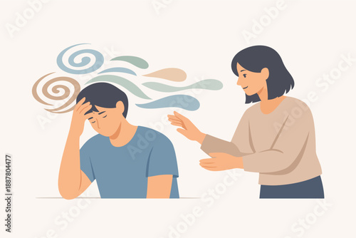 Woman offering support helping man experiencing mental health issues or anxiety