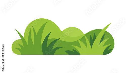 Solid Green Flat Grass Elements Collection with Organic Curves Vector Illustration