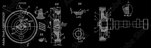 Tableau sur toile Truck shaft with holes, round flywheel, teeth