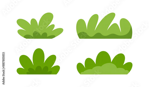 Solid Green Flat Grass Elements Vector Pack in Clean Minimal Natural Style