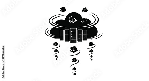 Black cloud raining money and documents business finance concept