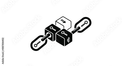 Blockchain technology concept with interconnected cubes and chains, symbolizing secure network and partnership, modern business illustration