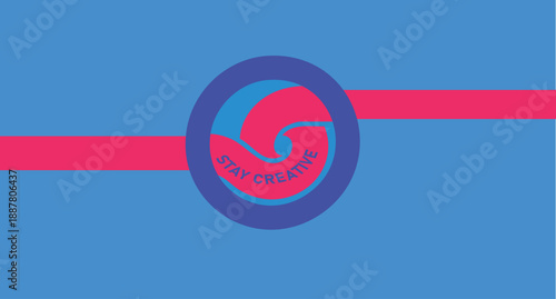 Motivational Logo Badge with Red Horizontal Stripe on Blue Background