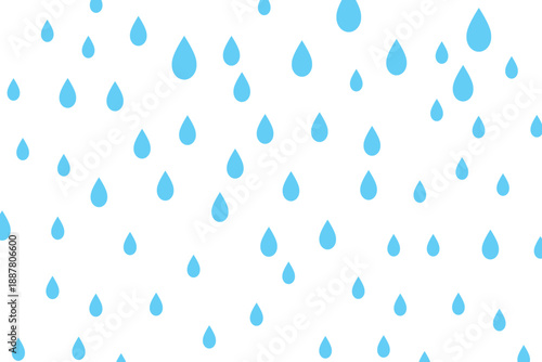 Blue raindrops pattern falling on a black background, flat vector style, simple and clean design