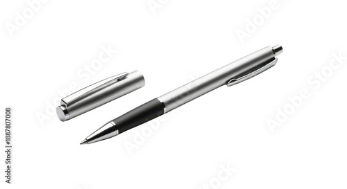Wallpaper Mural Silver Ballpoint Pen with Black Grip and Cap Product Shot Torontodigital.ca