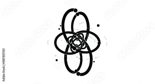Stylized atomic molecular structure illustration with interconnected circles on white background for science chemistry concepts