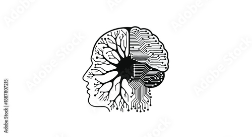 Brain with tree growing out of it, symbolizing growth, nature, and human mind connection, conceptual illustration for mental health, wellness, and environmental awareness