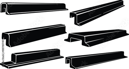 Various Black Metal Profiles and Beams Illustration Set