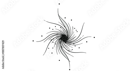 Abstract whirlpool burst illustration with curved lines and dots on white background, modern creative design element for art and decoration