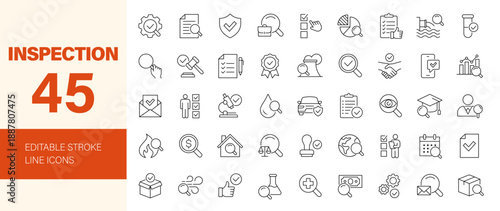 Inspection icon set. Editable line icons. Vector illustration.