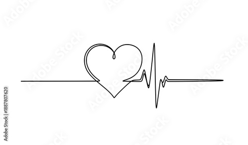 Heartbeat heart one line drawing cardiogram vector icon
