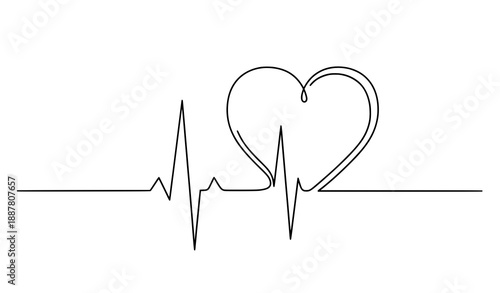 Minimal pulse trace heart single line vector art