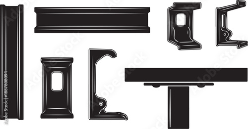Black plastic molding pieces for furniture and construction projects